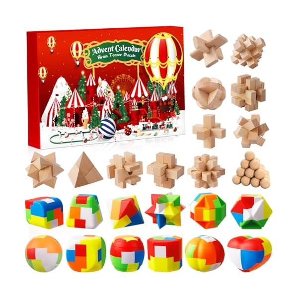 Calendrier de l'Avent 2024 Casse-Tête - 24 jours de Noël avec Casse-Têtes en Plastiques et en Bois, Puzzles 3D, Tests de QI et Jeux de Démêlage pour Enfants, Filles, Garçons, Adolescents et Homme 51nHTBGxHpL. SS600
