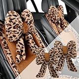 Picture of UINSUE Car Neck Pillow 2PCS Plush Bowknot Car Headrest Pillow – Comfortable Neck Support for Driving Soft Touch Fabric Car Pillow Cute Interior Decor (Leopard)