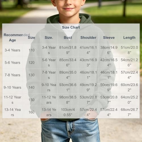 Kids Zip Up Hoodie Waffle Knit Long Sleeve Boy Sweatshirt Jacket Size 8-10 — view 5
