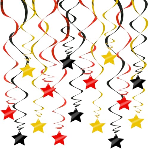 Image of BEISHID Black Red Gold Stars Hanging Swirls Pre-Strung Stars Hanging Decorations for Wedding Baby Shower Cartoon Birthday Graduation Decorations Supplies,Pack of 15