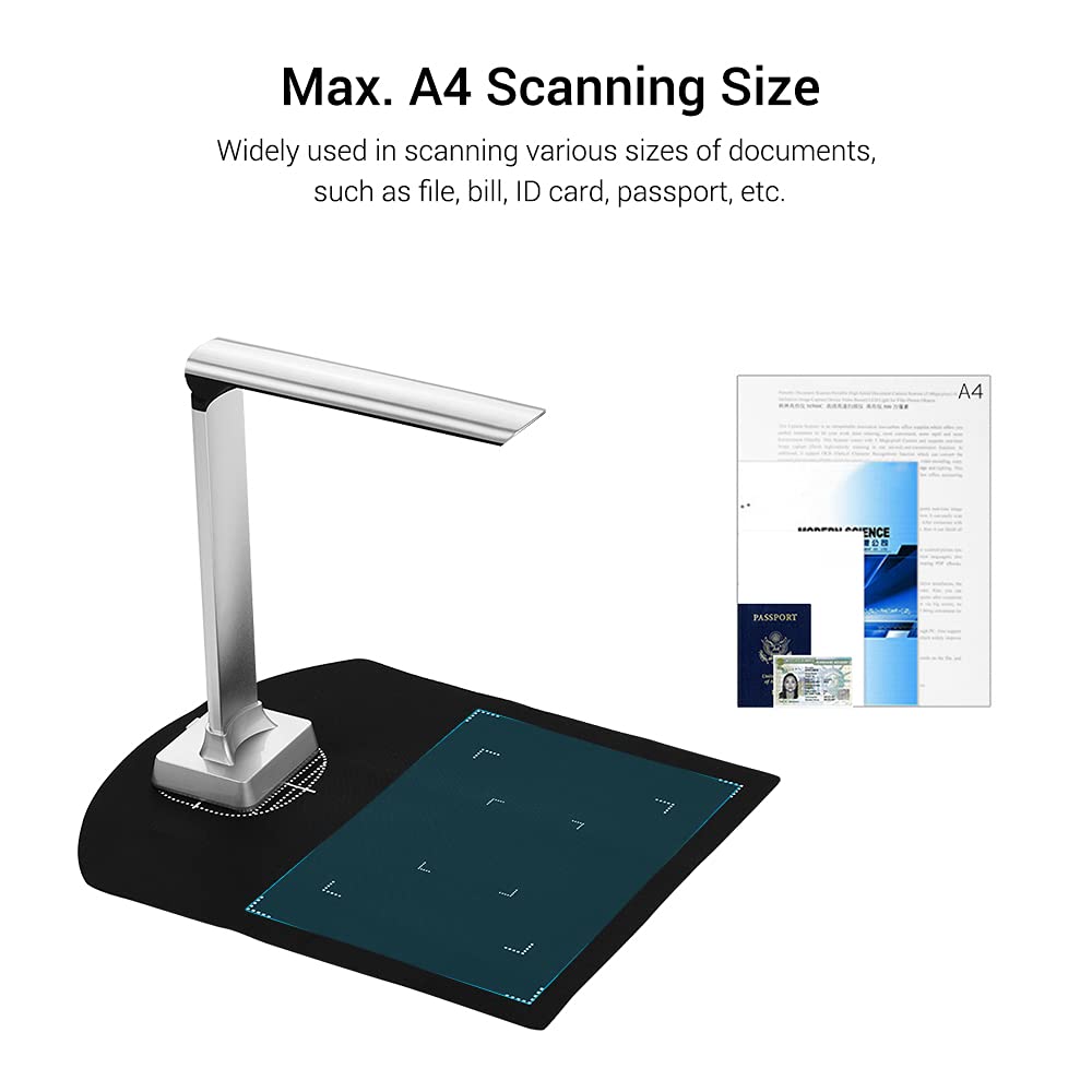 Scanner ad alta velocità MMABEUTF, fotocamera HD da 15 MP, luce di riempimento a LED, scanner per documenti portatile per Aibecy BK32, design pieghevole, supporto formato A4,