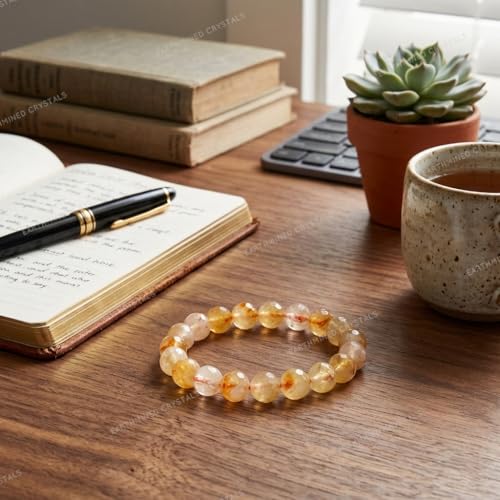 Image of Natural Citrine Bracelet for Men & Women | 8mm Round Beads Lab Certified Original Yellow Crystal Stone | Stretchable Gemstone for Wealth, Success & Manifestation