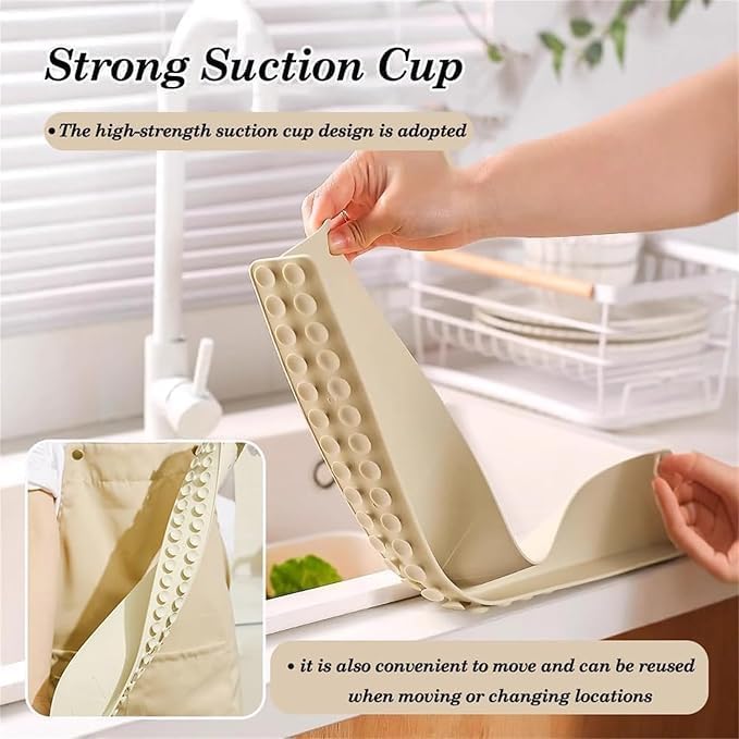 Image of 2PCS X 48CM Silicone Sink Splash Guard in Kitchen Sink Water Splash Guard with Strong Suction Cups Waterproof Countertop & Stove Protector Flexible Anti Splash Baffle for Kitchen & Bathroom