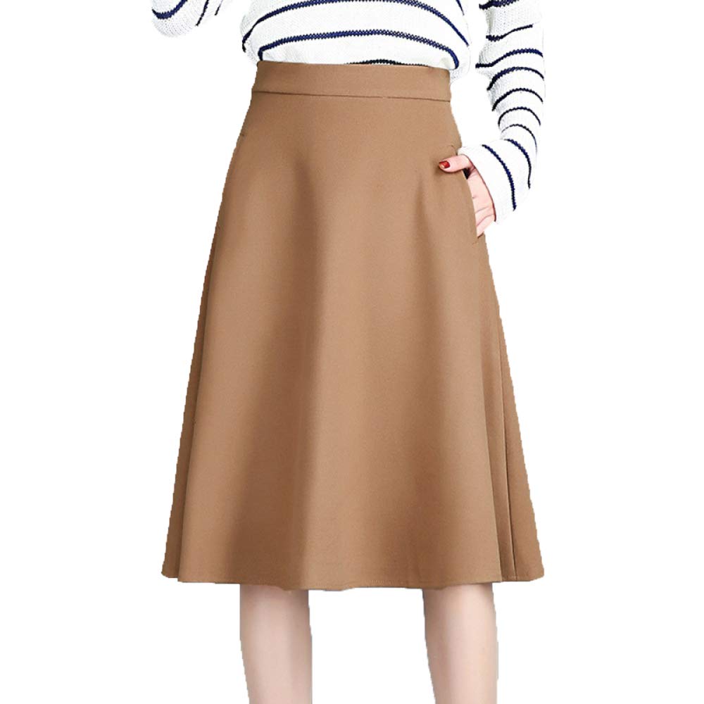 NIAISI Women' Ladies Plain Wool Knee Length Skirt A-Line Winter Wool Office Work Skirt