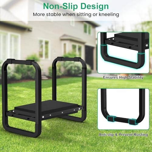 Image of TomCare Garden Kneeler and Seat 11.14 inch Wider Larger Soft Kneeling Pad Garden Bench with 2 Large Tools Pouches Heavy Duty Foldable Garden Stool Gardening Gifts for Women Men Gardeners Seniors, Black