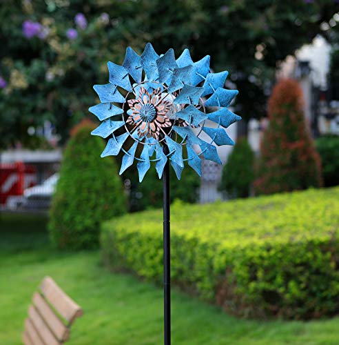 Wsgift Azure 75In Solar Wind Spinner Multi-Color Seasonal Led Lighting Solar Powered Glass Ball With Kinetic Wind Spinner Dual Direction For Patio Lawn & Garden #TOP2