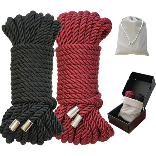 Soft Silk Rope 8MM Satin Nylon Cord Set Skin-Friendly Braided Rope 2 Pack x 10M Black & Red for Crafts Gift Wrapping Decoration Hanging DIY