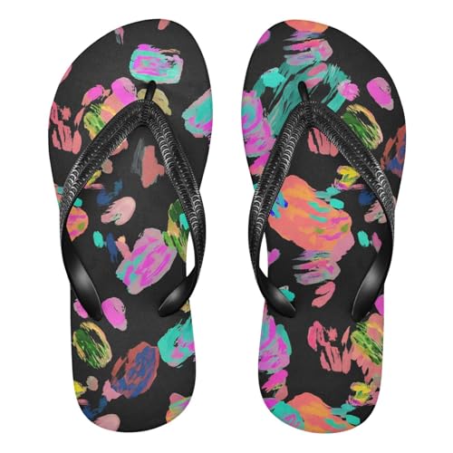 Colorful Leopards Black Flip Flop Beach Summer Casual Sandal for Women & Men Shower Shoes 20861875