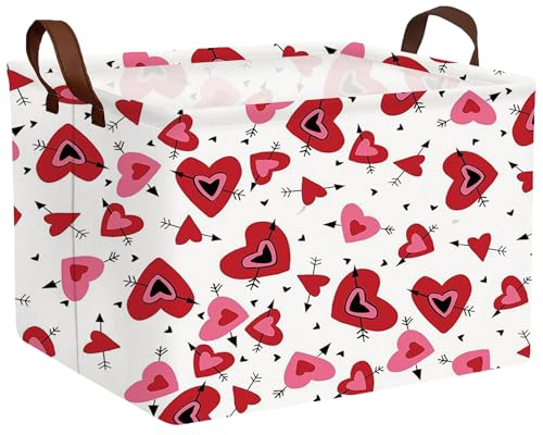 Image of Valentines Day Basket Large Foldable Heart Shaped Storage Box for Gifts Kids Empty Storage Bins Rectangular Toy Organizer Decor (Black Arrow Red Pink Love)