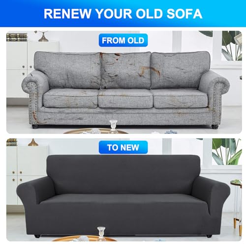 CYCMACO High Stretch Sofa Überzug 2 Sitzer, Sofabezug rutschfest, Couch Bezug Elastischer, Jacquard Sofahusse Mit Armlehnen, Universal Sofa Covers, Couchüberzug Waschbare, Dunkelgrau