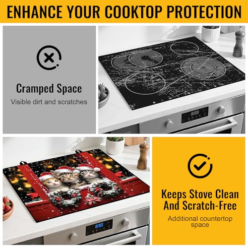 Image of NYZE Christmas Stove Top Cover for Electric Stove,Glass Stove Top Cover,Heat Resistant Glass Cooktop Cover,Stovetop Protector, Kitchen Decor,Dish Drying Mats Cover for Washer Ceramic Top 28.5x20.5 in