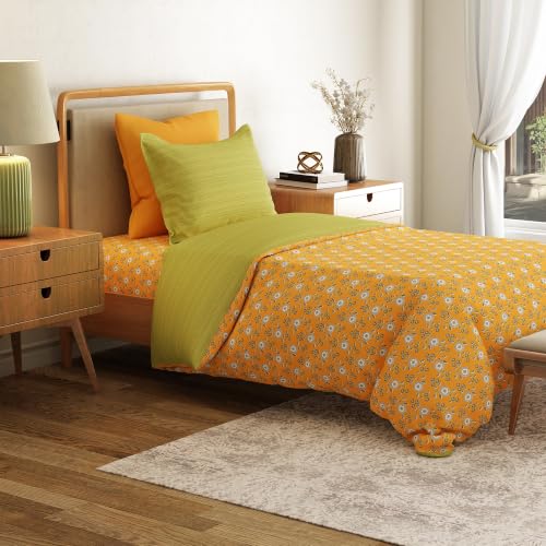 Image of Mytrident Bedsheet for Single Bed Cotton | 60 inch x 90 inch | Petal Pop Yellow | 120 TC Single Bedsheet with Pillow Cover| Soft and Breathable | Everyday Collection
