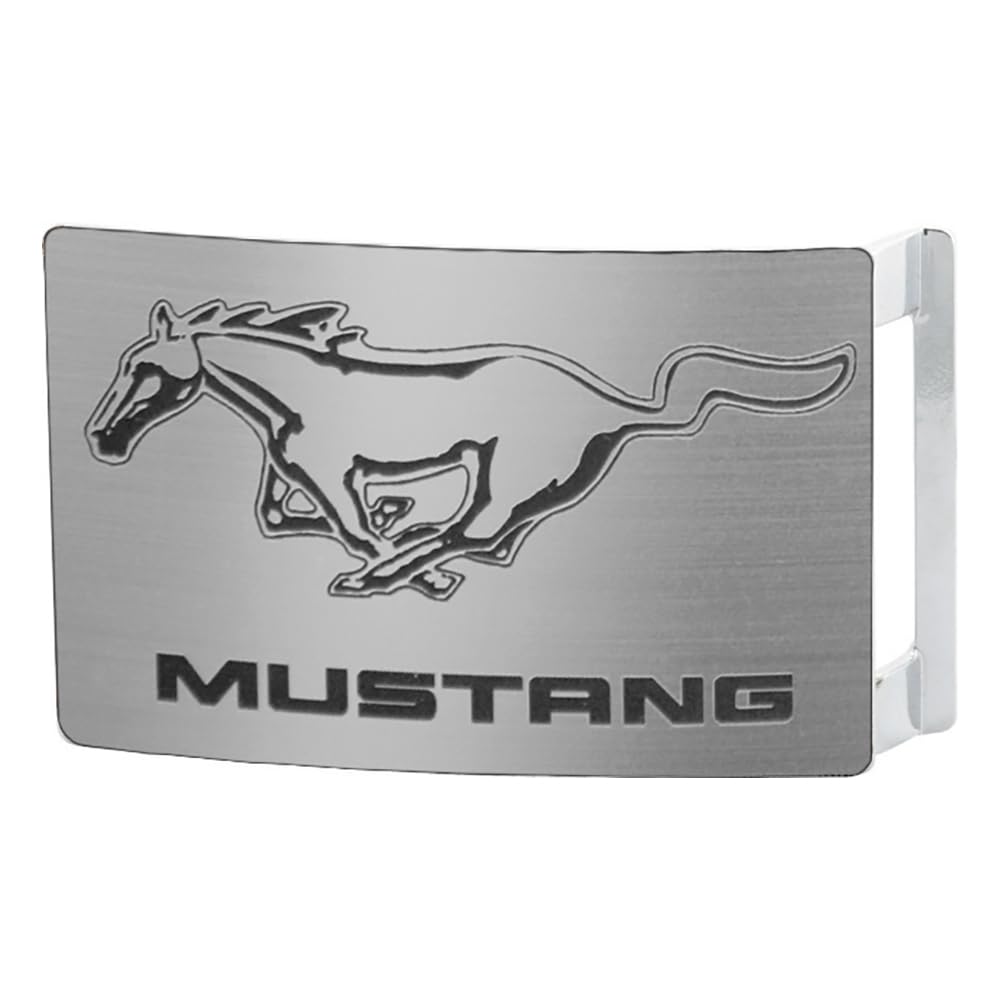 Buckle-Down Belt Buckle, Ford Mustang Text Brushed Silver Black, Rectangle