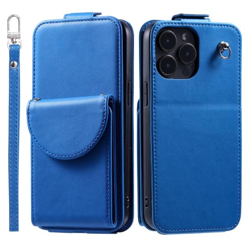 Étui en cuir bleu iPhone 14 Pro Max ENILSA élégant avec bandoulière amovible