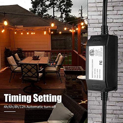 300W Outdoor Dimmer With Rf Remote 4 Dim Levels 4 Preset Timers Plug In Waterproof Compatible With Dimmable For Led Decorative String Lights Incandescent Bulbs Patio Lights Sjtw 3/C 18 Awg #TOP1
