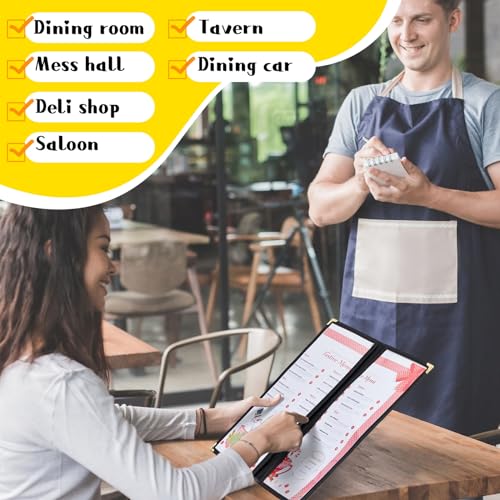 Image of Ziliny 10 Pcs 4.5 x 11 in Transparent Restaurant Menu Covers, Clear Covers | With Metal Corners, Clear PVC Sleeves, Black Folder Menu Book, 2 Page 4 View, For Wine Drinks Coffee Bars Restaurant