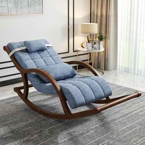 Sillon Relax Sillon Cama Sillones para El Salón Mecedora Butacas De Salon Lectura Mecedora De Madera Maciza con Almohada Y Almohada para El Cuerpo, Capacidad De Carga 100 Kg/220 LB (Color : Blue)