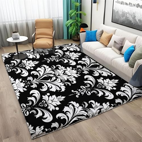 Tapis de salon lavable style baroque art décoration noir - 2
