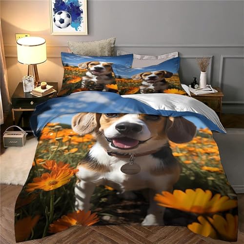 Chiot Beagle parure de lit 3D housse de couette microfibre résistante 140x200