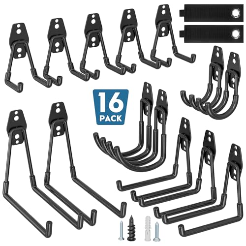 BONTEC 16-teiliges Garagen-Wandhaken-Set, U- und J-Typen,...