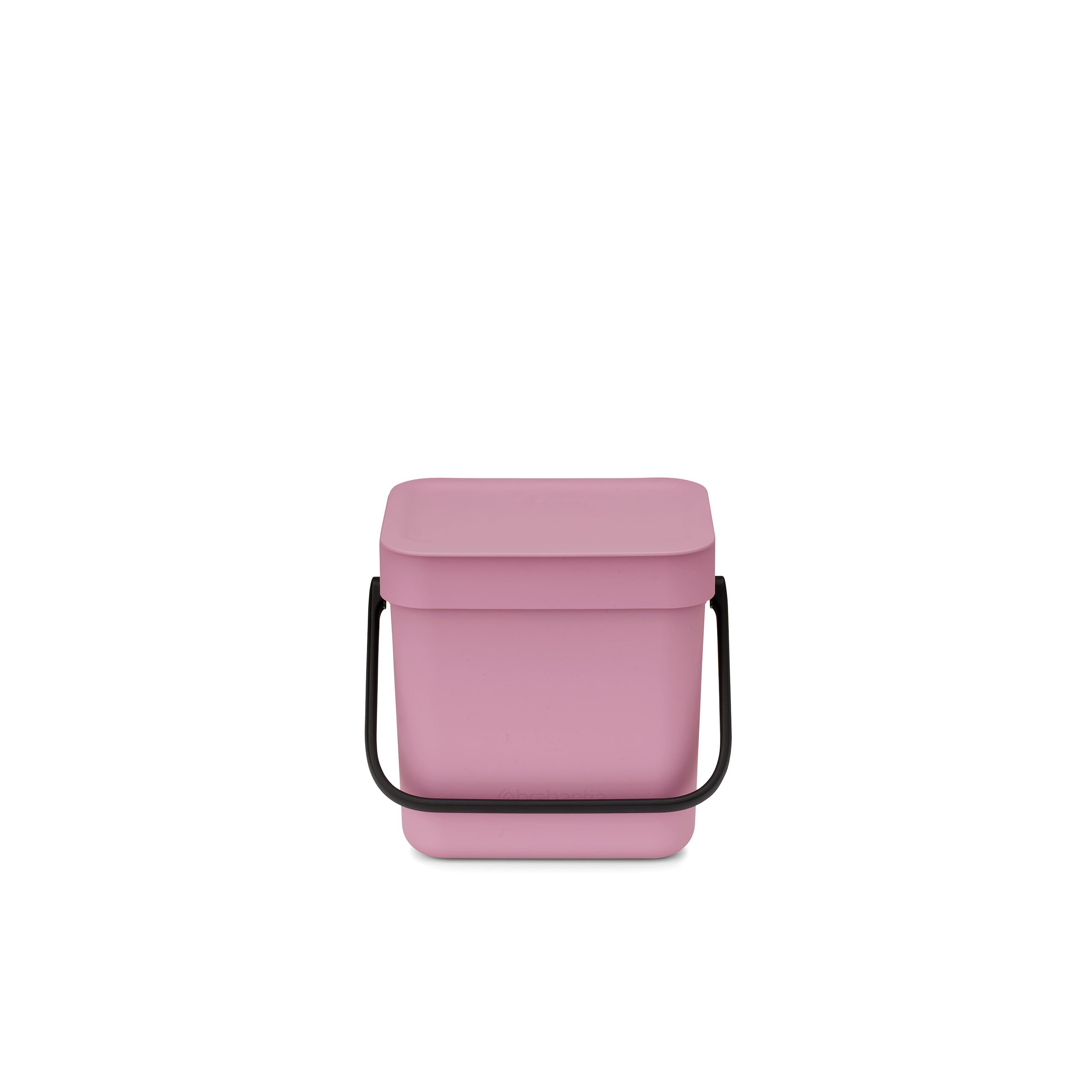 Brabantia Sort & Go Food Waste Bin 3L (Lilac Pink), Space-Efficient Plastic Recycle Bin with Handle, Removable and Stay-Open Lid, Easy to Clean Kitchen Compost Caddy without Nooks and Rims