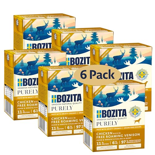 Bozita Purely Paté Adult Hirsch – 370g – getreidefreies Nassfutter in der Dose für Hunde – mit 11 % Protein & 6 % Fett – für alle Hundegrößen & Aktivitätslevel – ohne Zucker & künstliche Zusätze