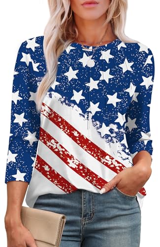 XIEERDUO 4th of July Shirts Women Round Neck 3/4 Length...