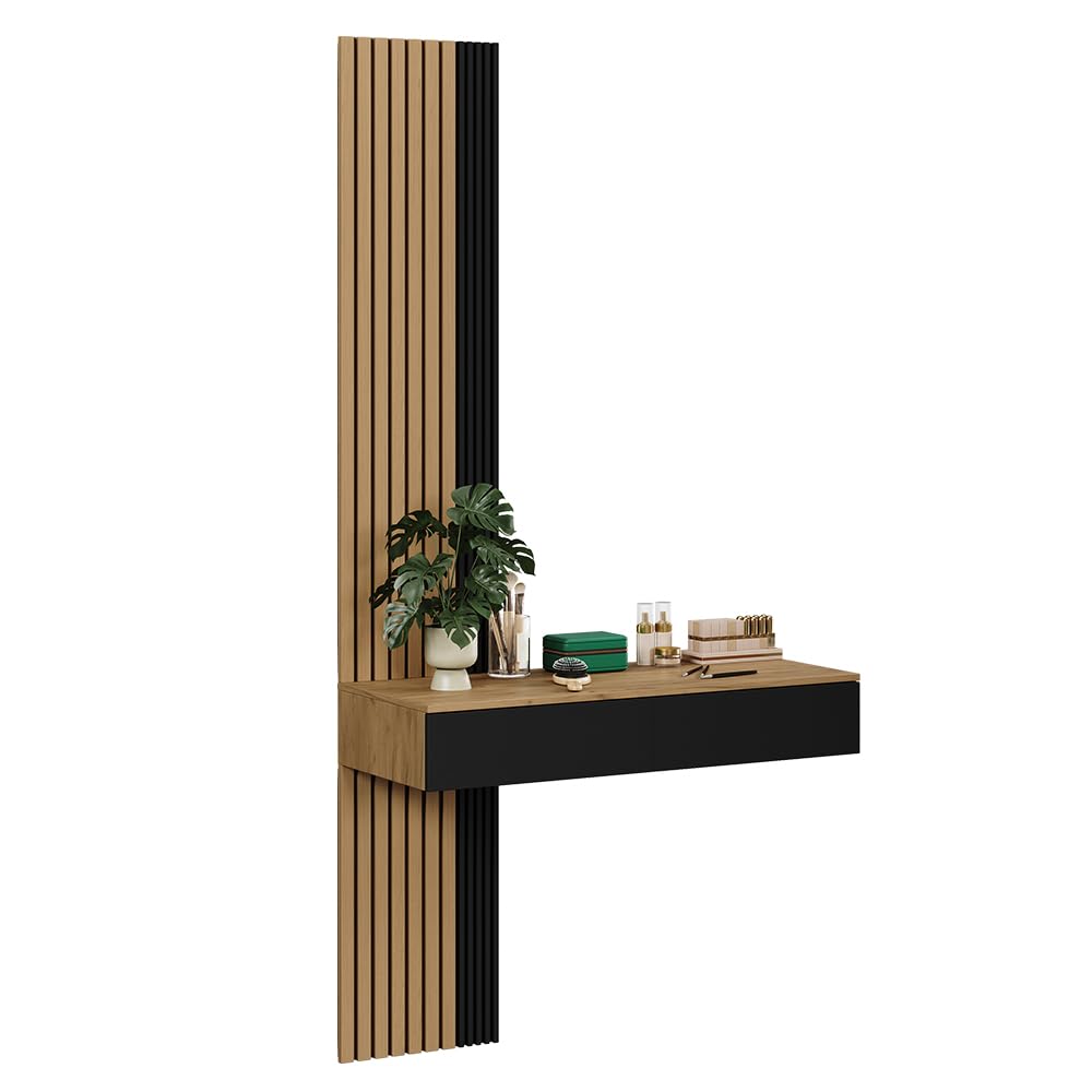 Vicco Tavolo da toeletta Melina, Quercia/nero, 100 cm | con 2 cassetti, Perfetto per una routine di bellezza organizzata
