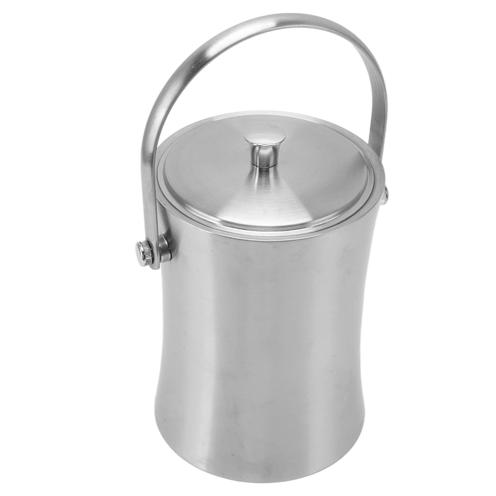 Cubo de hielo de acero inoxidable de doble pared de 1 L con tapa y pinza, cubo de hielo para bar ideal para vino, champán y otras bebidas, diseño en forma de cintura con asa,