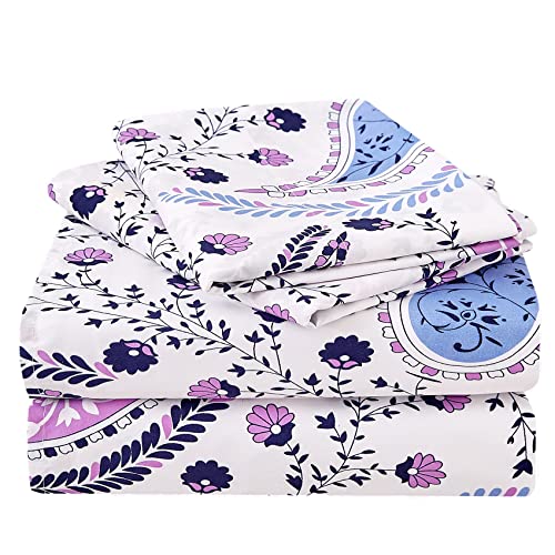 Image of JSD Vintage Paisley Floral Printed Sheet Set Cal King Deep Pocket | 4 Piece Soft Microfiber Sheets, OEKO-TEX Certified, Easy Care
