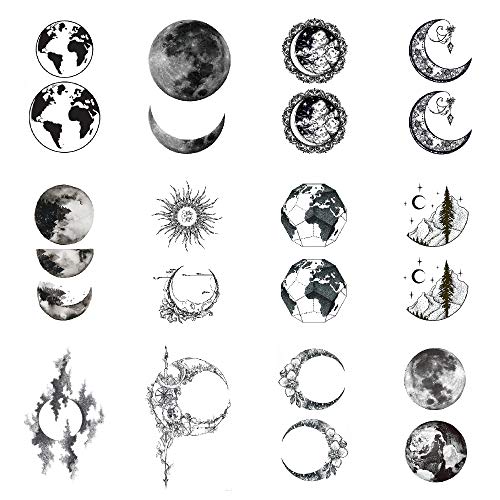 SanerLian Moon Earth Temporary Tattoo Sticker Planet Waterproof Fake Tatoo Women Men Adult Body Art 10.5X6cm Set of 12