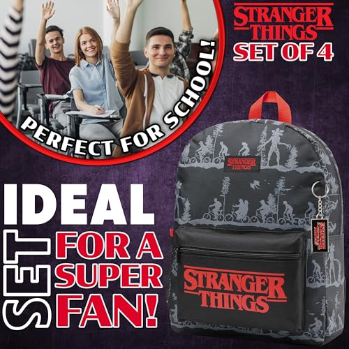 Stranger Things Backpack 4 Pcs Set for Boys Girls with Lunch Bag Water Bottle Key Ring School Supplies for Bookbag Travel Holidays Gifts for Kids3