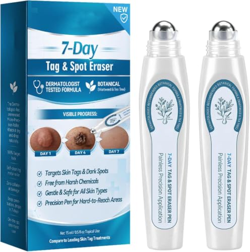 Picdo Tag and Spot Eraser Picdo Skin Tag Remover Gel 7 Day Spot and Tag Remover Pen Tag and Spot Remover Rollerball Salicylic Acid & Tea Tree Oil Formula for Warts Moles Age Spots (2 Pcs)