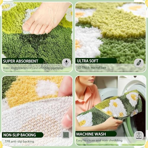Image of Roseate Magnolia Super Soft Anti-Skid (40x60 cm) Super Absorbent Mats Microfiber 2000 GSM Mat for Bathroom /Kitchen /Door Mats for Home /Floor Mat (Green) Pack of 1
