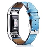 For Fitbit Charge 2 Replacement Bands, Hotodeal Classic Genuine Leather Wristband With Metal Connectors, Fitness Strap for Charge 2, Vibrant Blue