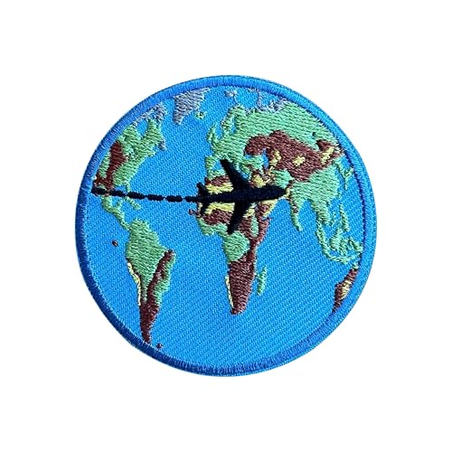 LEMEPINZ Earth Plane 3 Inches Embroidery Patch, Iron On/Sew On Travel Embroidered Applique Patch, Travel Patches, Fabric Patches for Clothes Backpacks Hats, DIY Accessories Gifts for Travel Lovers