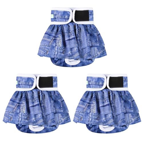 Image of wegreeco Dog Diapers Female (3 Pack), Highly Absorbent Puppy Doggie Dog Diapers for Female Dogs Period, Washable Doggy for in Heat, Small Medium Large Size (Classic Jeans, Large)