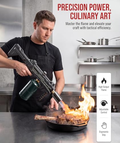 Image of Powerful Propane Torch Gun, Gift for Men Dad, Culinary Blow Kitchen Cooking Torch for Steak Searing, Campfire Charcoal Starter for Blackstone Griddle Accessories (Tank Not included) Black Space Gray