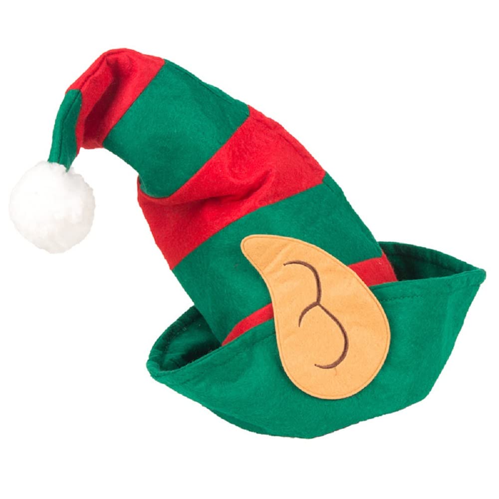 LKQBBSZSanta's Helper Christmas Elf Hat with Attached Ears Green and Red,Hat for Kids and adult
