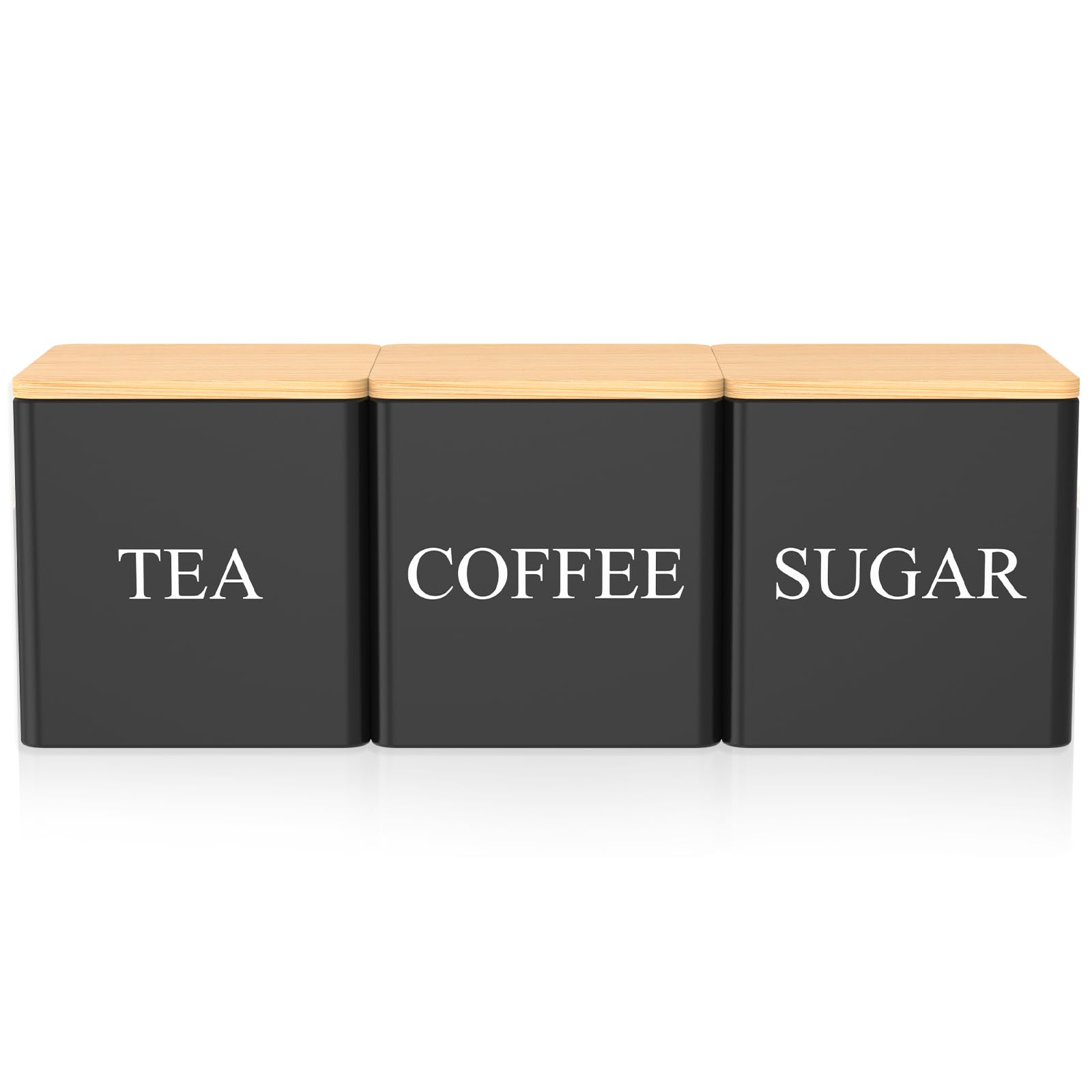 VAVPUP Tea, Coffee, Sugar, Kitchen Canister Set, Square Food Jars with Airtight Bamboo Lid for Storing Flour, Cereals or Snacks,500ml,8.5x8.5x8.5cm