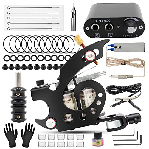Tattoo Machine Kit, CINRA Complete Tattoo Kit Tattoo Machine Gun Coils Machine Kit with Tattoo Ink Tattoo Power Supply Foot Pedal Tattoo Needles for Lining Shading Permanent Makeup Tattoo Supply