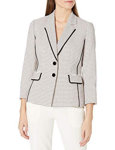 Kasper Women's Long Sleeve Tweed 2 Button Notch Collar Jacket with Piping, Tutu Pink Multi, 16