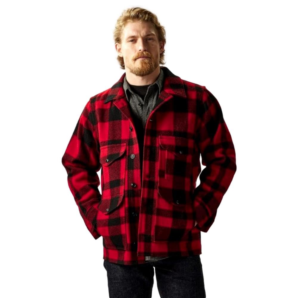 Filson Mackinaw - Giacca da uomo in lana, motivo scozzese rosso/nero