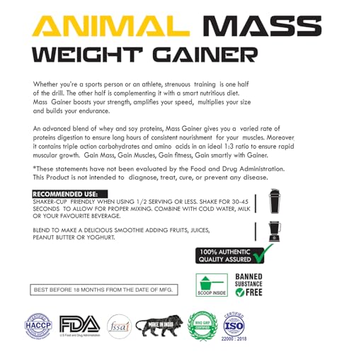 Image of BIG ROCK NUTRITION Animal Mass Weight Gainer Protein Powder for Men and Women, Increase Stamina with Natural Protein & Carbs (Kesar Pista, 1Kg /2.2Lbs, 20 Servings)