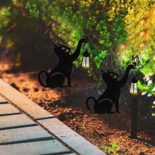 Lampe solaire extérieure chat en fer forgé MAGICLULU pour jardin