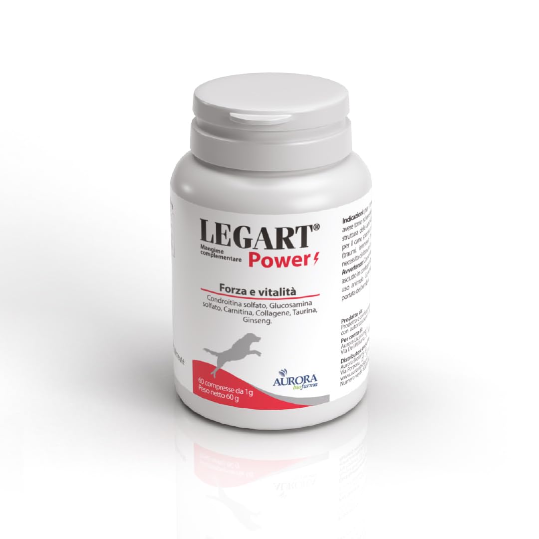 Aurora Biofarma Legart Power 60 Compresse - Mangime Complementare per Cani e Gatti - Utile per Forza, Vitalità e Articolazioni