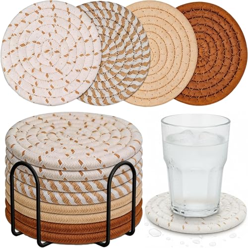 AUMISKY 8 Pack Absorbent Coasters Set for Drinks with Holder (Coffee)