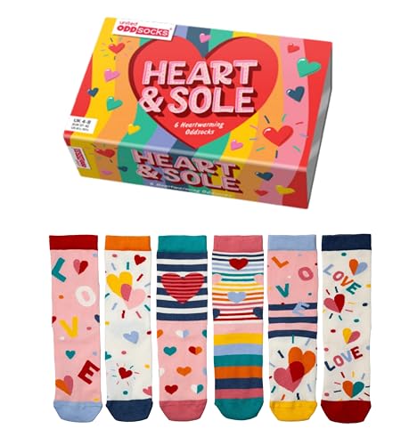 United Oddsocks Heart & Sole - Caja de regalo de 6 calcetines extraños conmovedores | UK 4-8 | EUR 37-42 | US 6½ -10½, Multicolor, M
