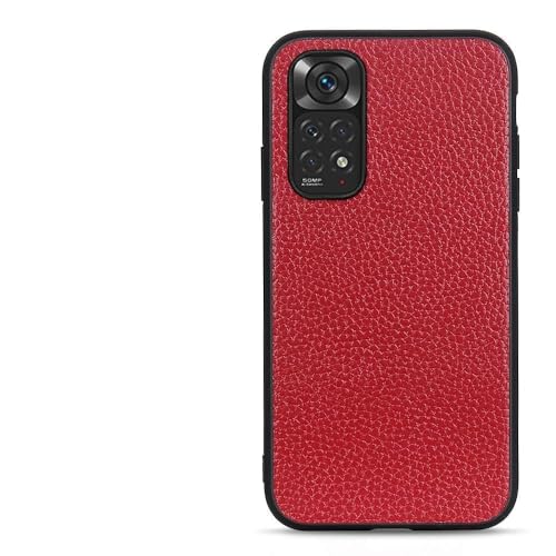 Coque en cuir véritable Xiaomi Redmi Note 11S rouge protection rigide