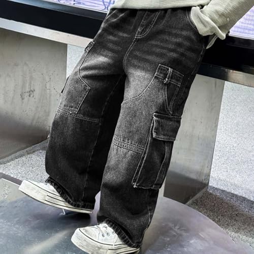 Boys Baggy Jeans Stretch Wide Leg Jeans Elastic Waist Soft Denim Pants Loose Fit Comfy Casual Trousers with Pockets3